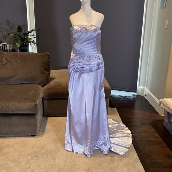Women’s Strapless Lilac/Silver Formal Prom Party Dress Corset Back Size 16 *READ - Picture 1 of 11